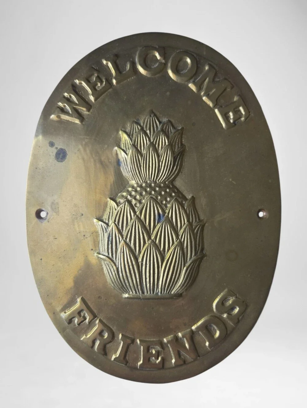 Vintage Brass MCM Pineapple Set Wall Plaque Trinket Tray Key Holder